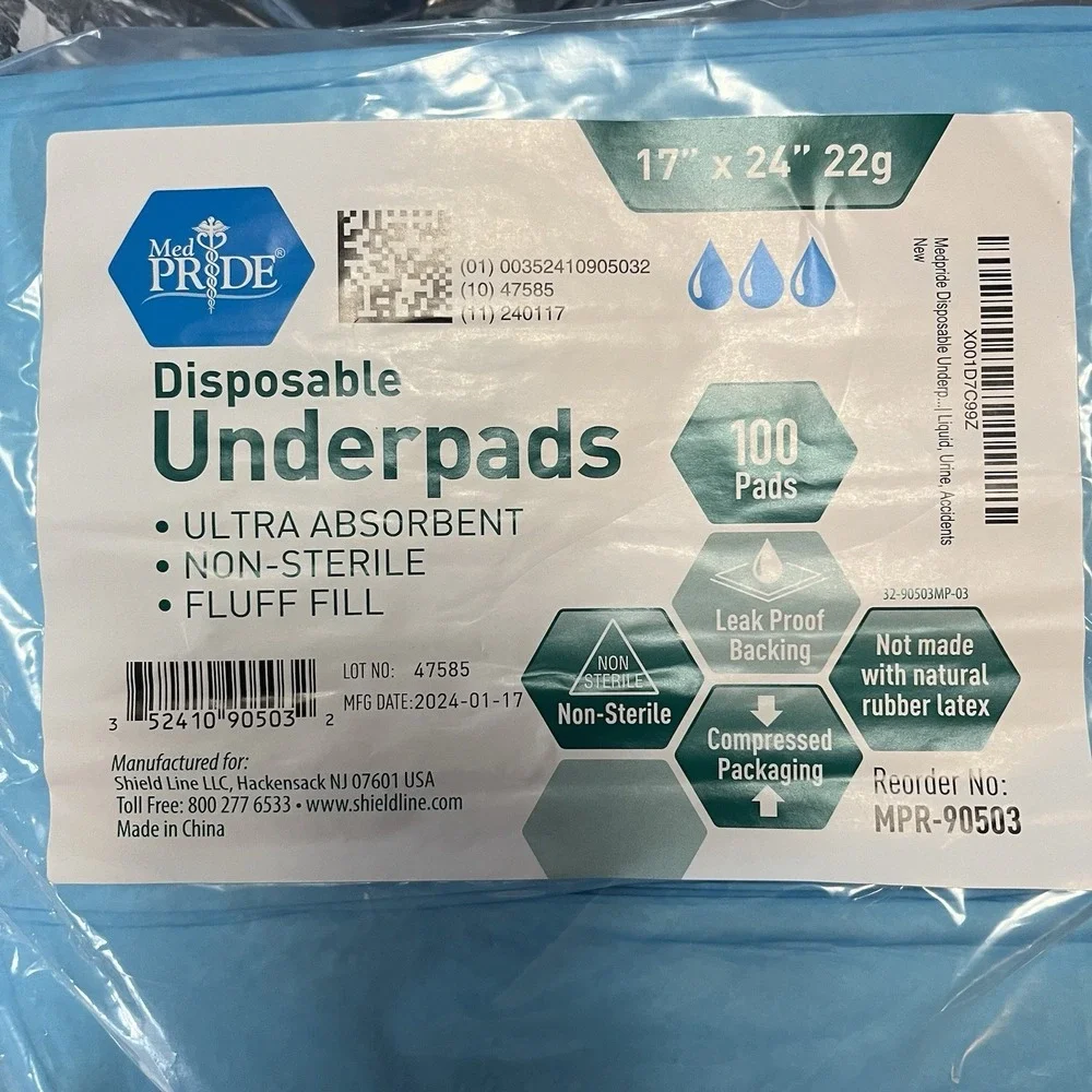100 Large 17'' x 24'' Disposable Bed Covers Disposable Incontinence Blue Pads